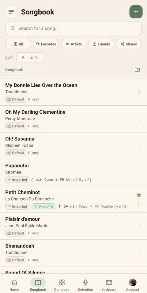 Your songbook — chords and lyrics at hand