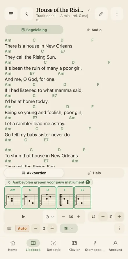 Voorbeeld van de app : Songbook