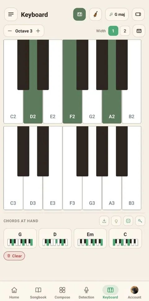 A keyboard with chords at hand