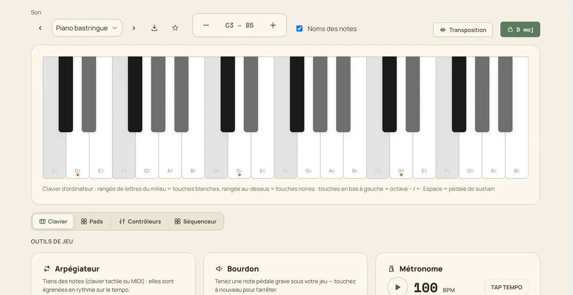 Scales on the online keyboard