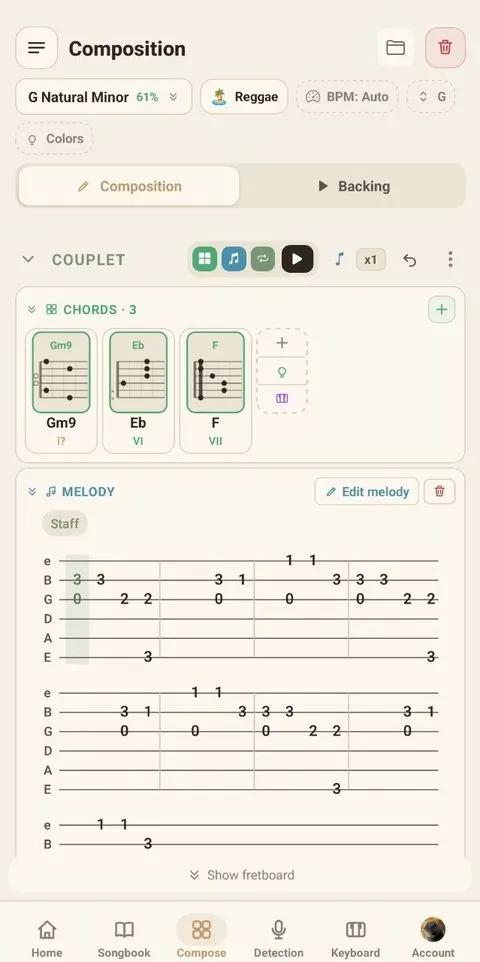 Compose chord progressions and melodies — mobile app (beta)