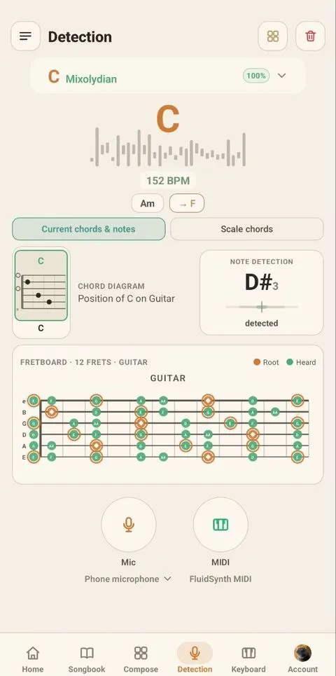 Real-time chord & note detection