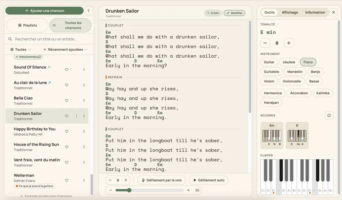 Chord diagrams for 15 instruments